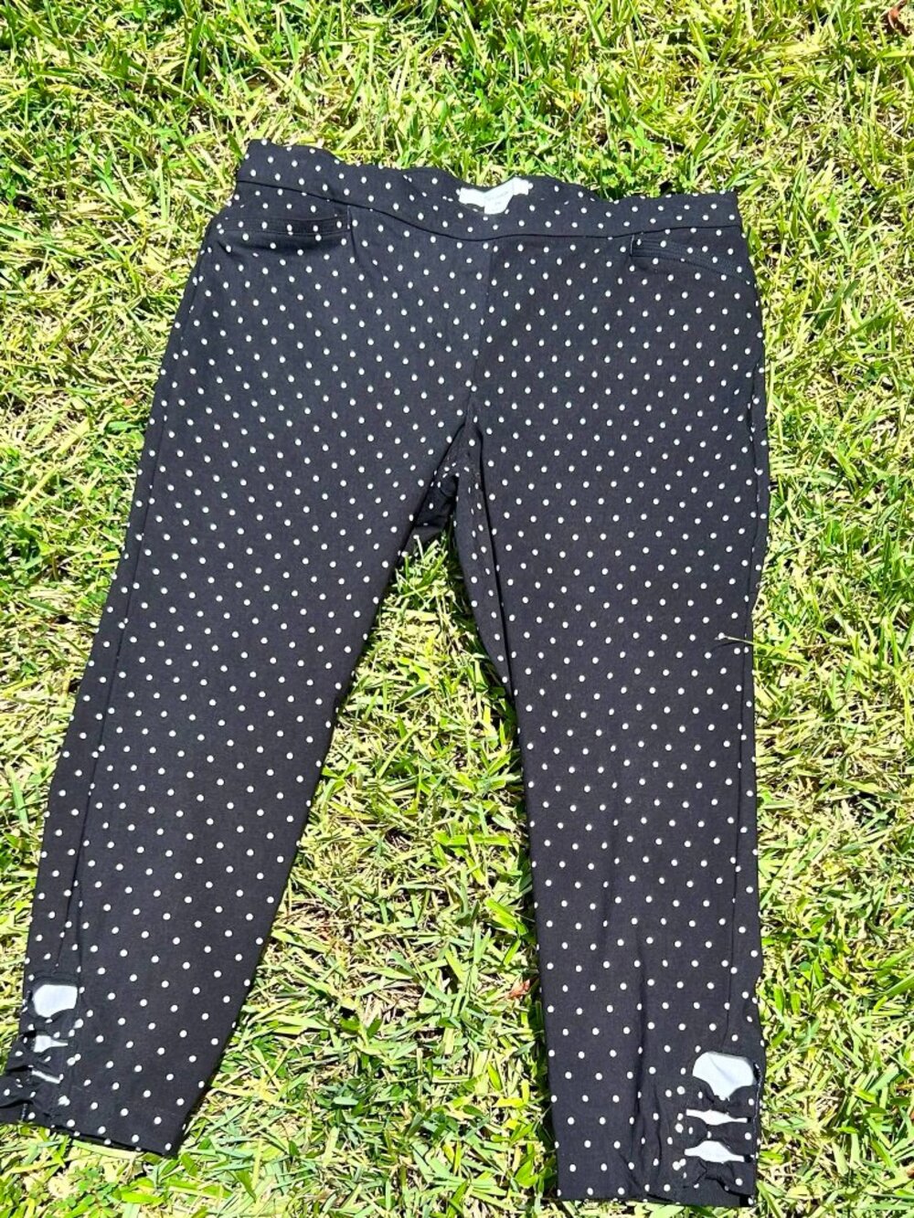 89th & Madison Women’s Pull-On Stretch Pants Black White Polka Dot PXL Petite XL